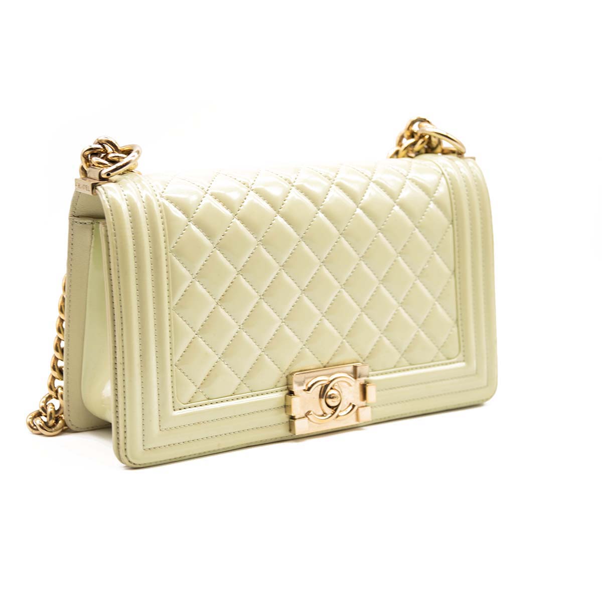 CHANEL Chanel Mint Green Quilted Patent Leather Medium Boy Flap Bag -  MyDesignerly
