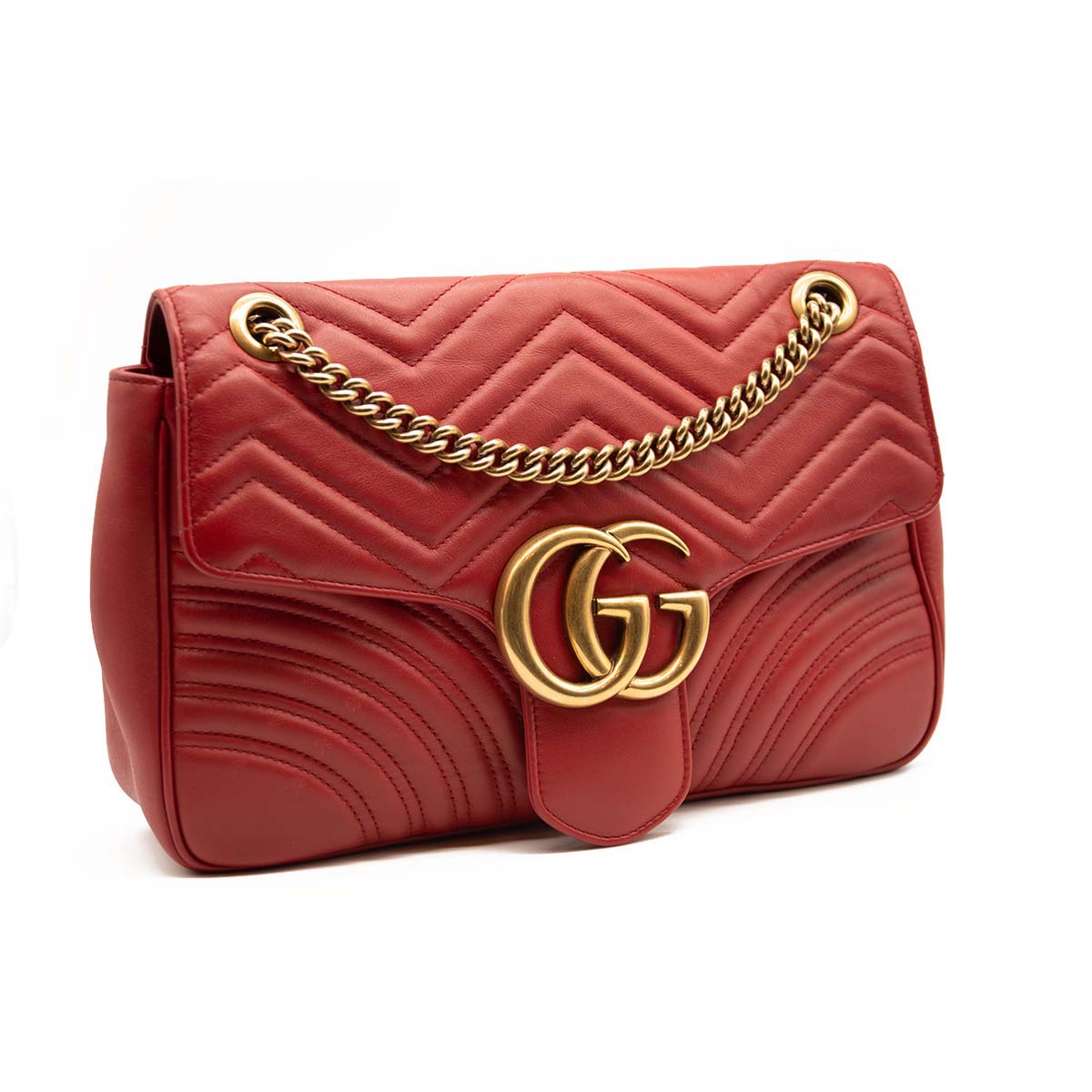 GUCCI Calfskin Matelasse Medium GG Marmont Shoulder Bag Hibiscus Red