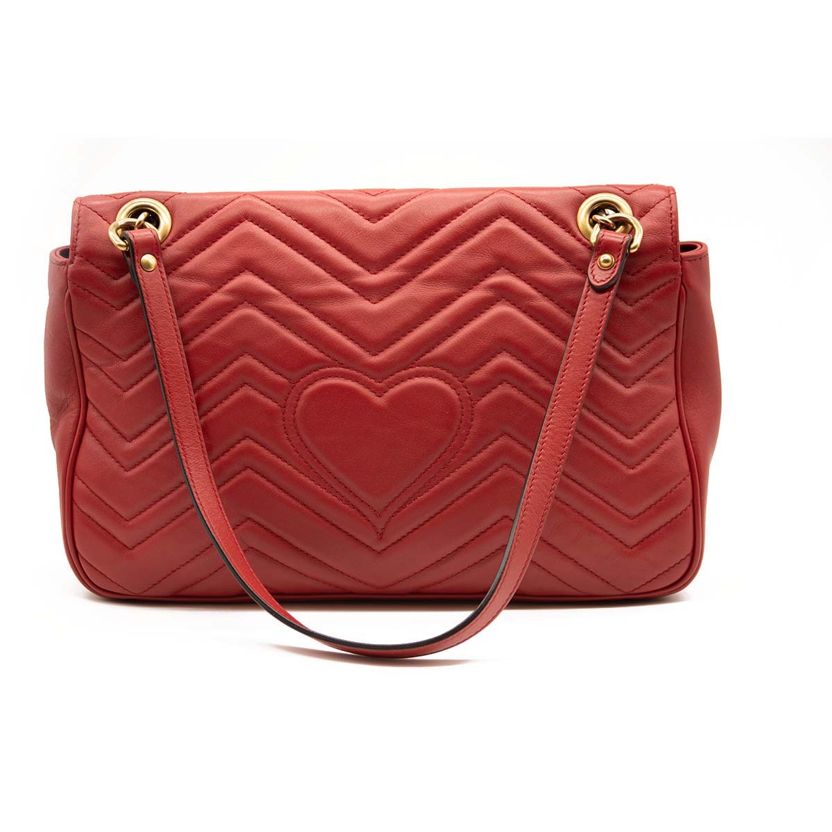 GUCCI Calfskin Matelasse Medium GG Marmont Shoulder Bag Hibiscus Red