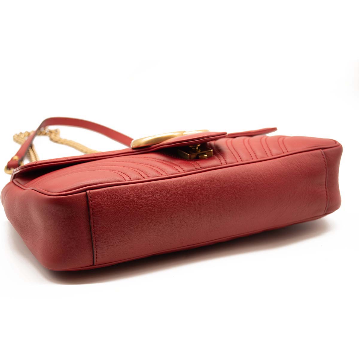 GUCCI Calfskin Matelasse Medium GG Marmont Shoulder Bag Hibiscus Red