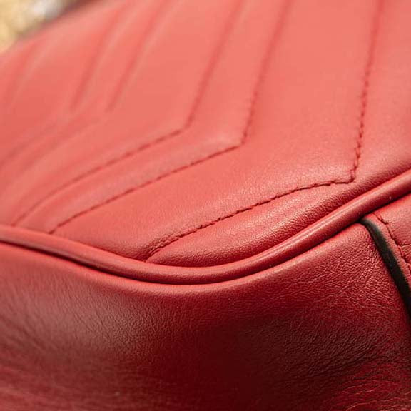 GUCCI Calfskin Matelasse Medium GG Marmont Shoulder Bag Hibiscus Red