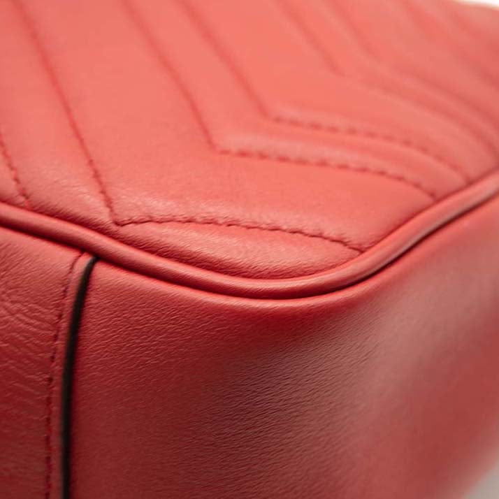 GUCCI Calfskin Matelasse Medium GG Marmont Shoulder Bag Hibiscus Red