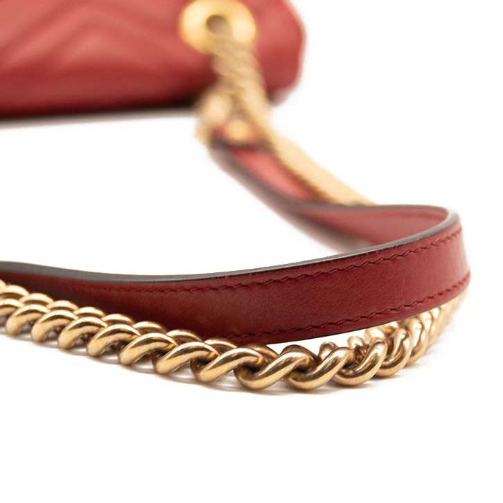 GUCCI Calfskin Matelasse Medium GG Marmont Shoulder Bag Hibiscus Red