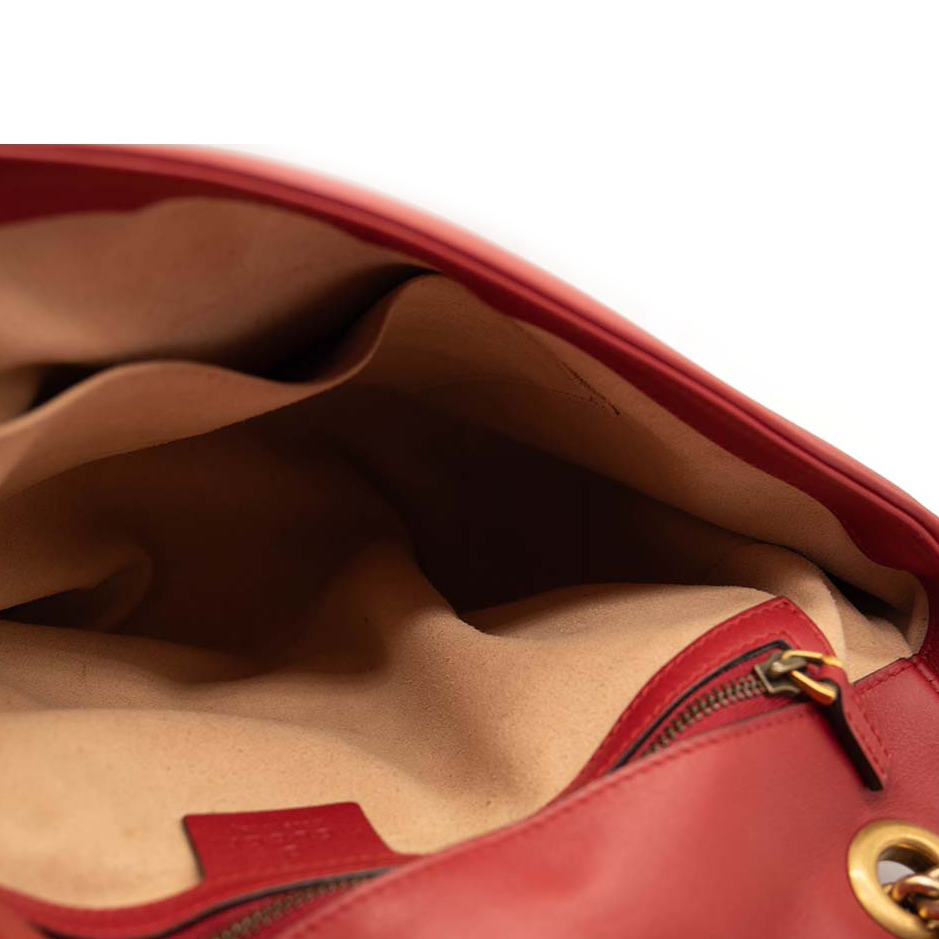 GUCCI Calfskin Matelasse Medium GG Marmont Shoulder Bag Hibiscus Red