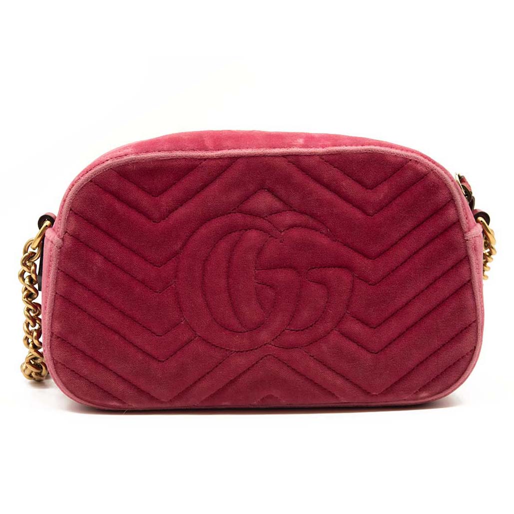 Gucci Pink Velvet GG Marmont Mini Metelasse Shoulder Bag