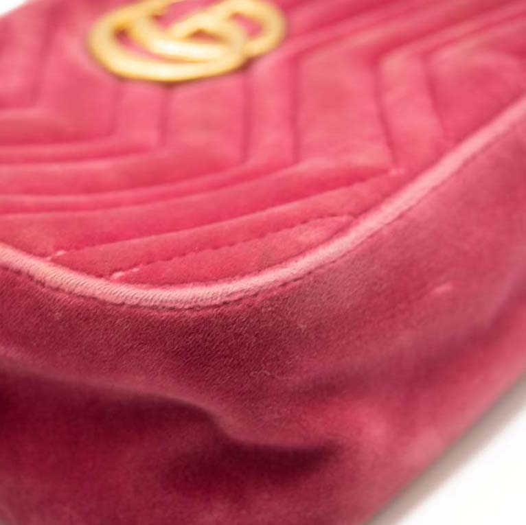 GUCCI Velvet Matelasse GG Marmont Chain Shoulder Bag Light Raspberry Rose