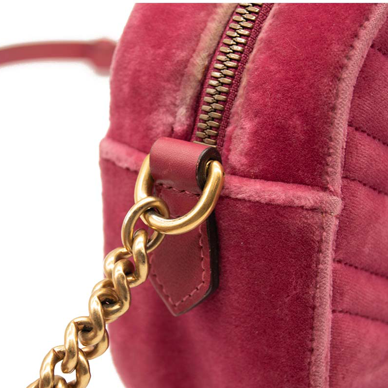 GUCCI Velvet Matelasse GG Marmont Chain Shoulder Bag Light Raspberry Rose