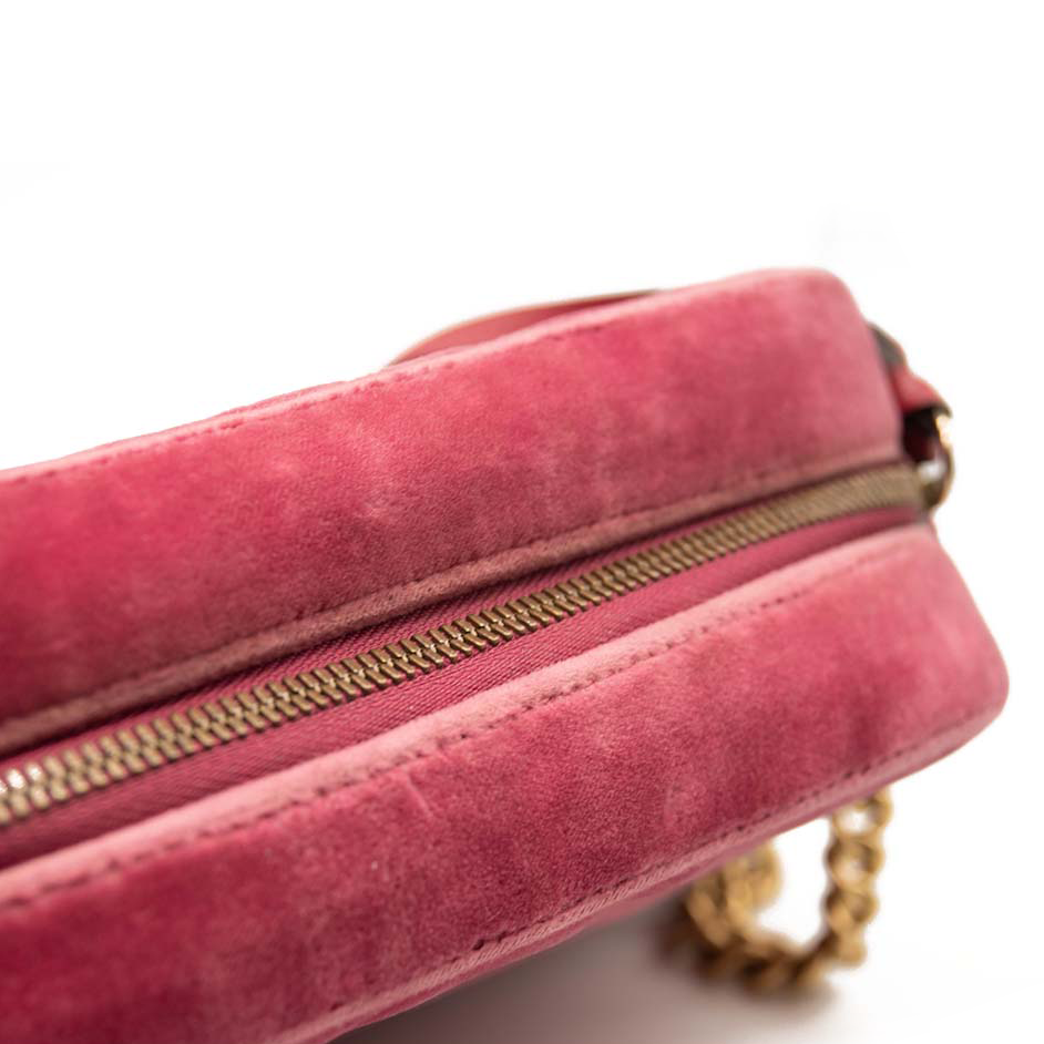 GUCCI Velvet Matelasse GG Marmont Chain Shoulder Bag Light Raspberry Rose