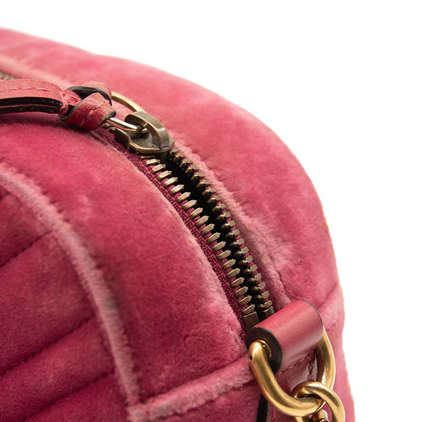 GUCCI Velvet Matelasse GG Marmont Chain Shoulder Bag Light Raspberry Rose