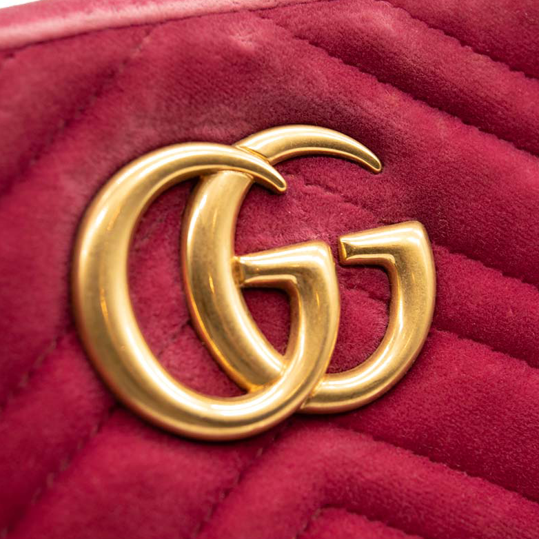 GUCCI Velvet Matelasse GG Marmont Chain Shoulder Bag Light Raspberry Rose
