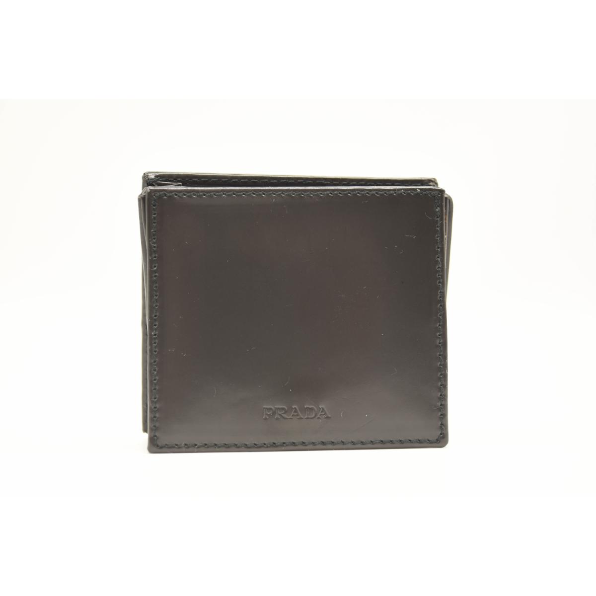 Prada Coin Purse Black Leather Square Pouch