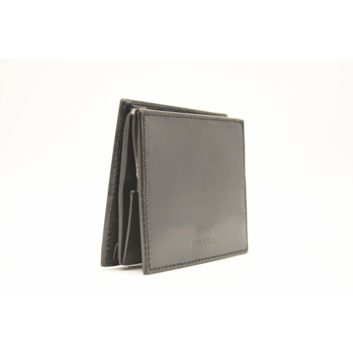 Prada Coin Purse Black Leather Square Pouch