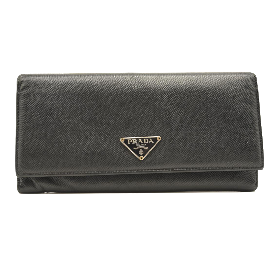 USED PRADA Saffiano Metal Continental Flap Wallet Black