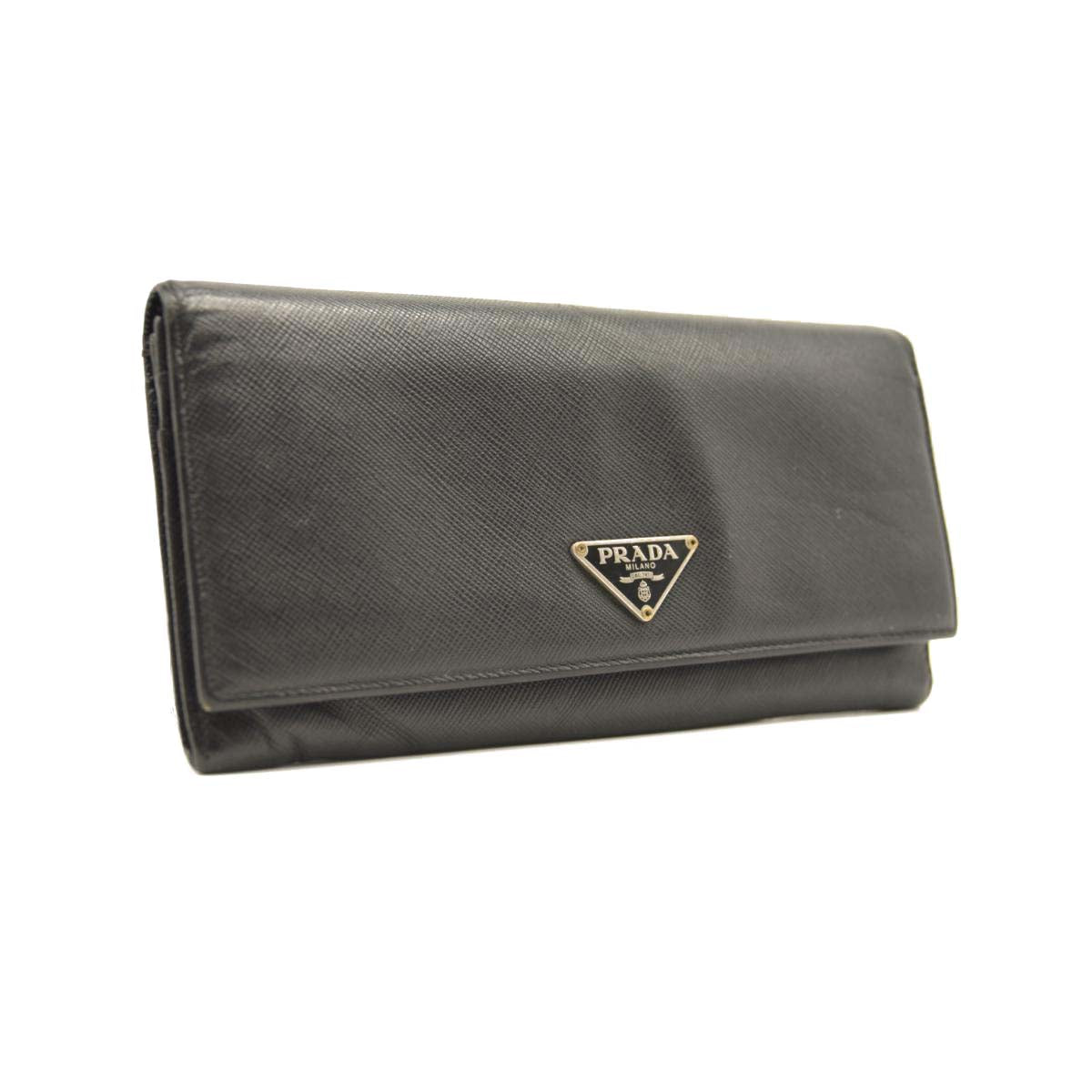 USED PRADA Saffiano Metal Continental Flap Wallet Black