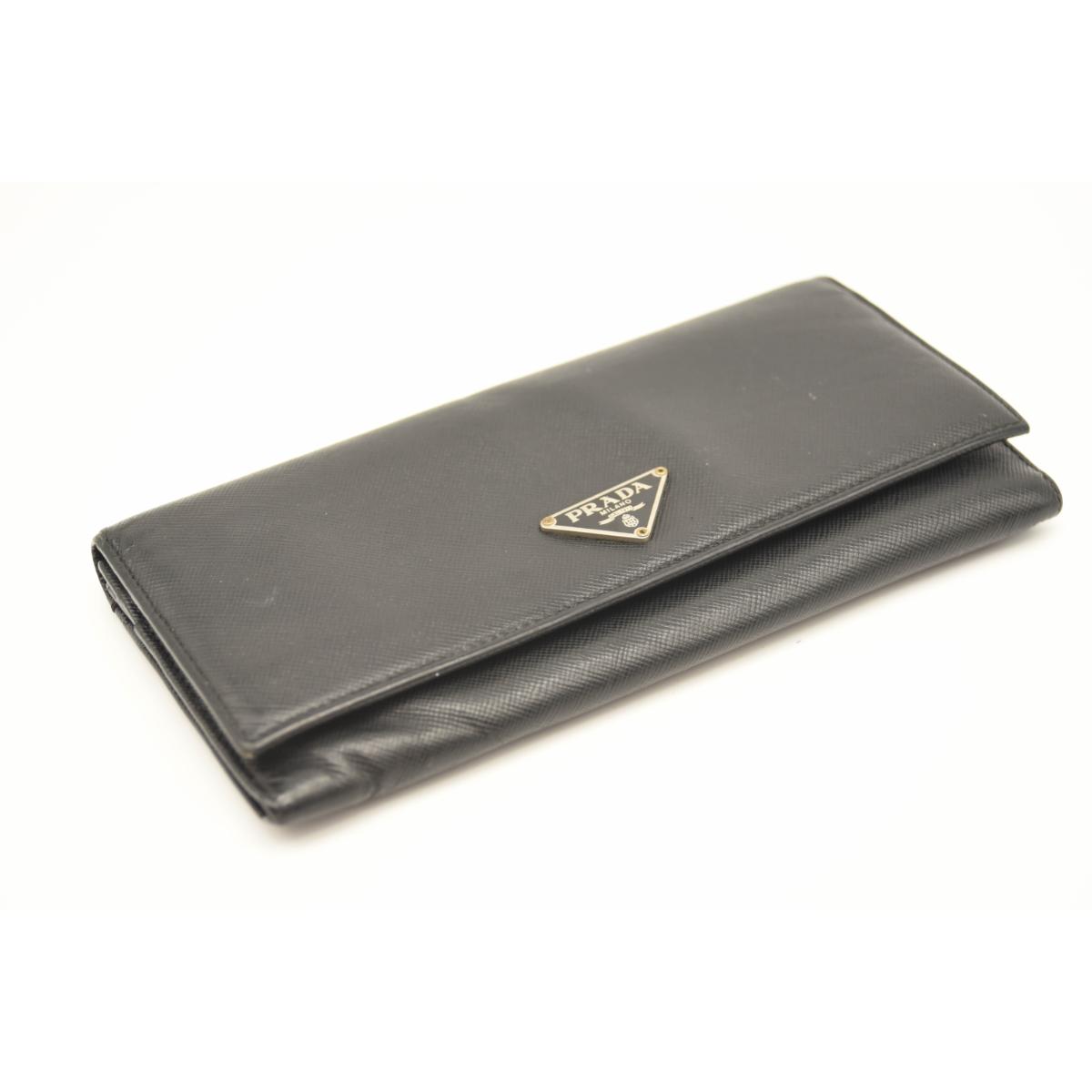 USED PRADA Saffiano Metal Continental Flap Wallet Black