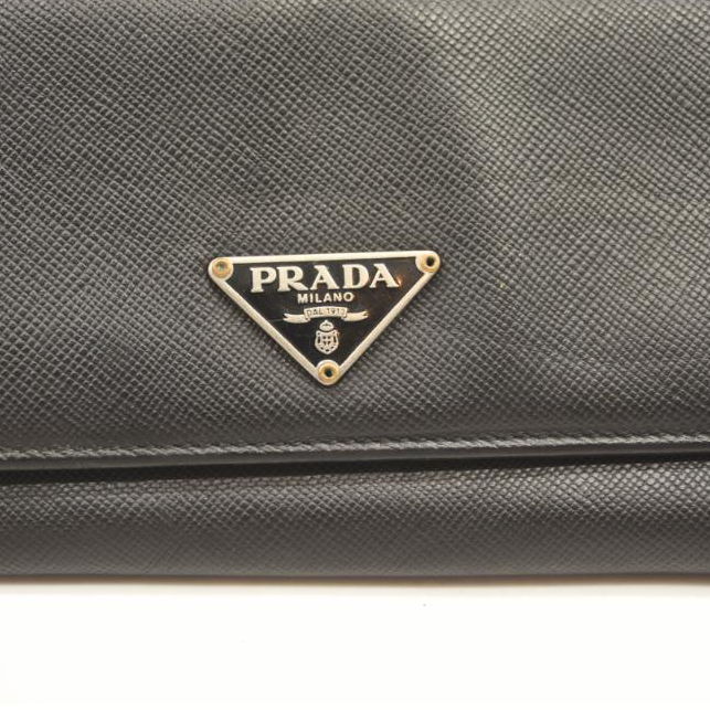 USED PRADA Saffiano Metal Continental Flap Wallet Black