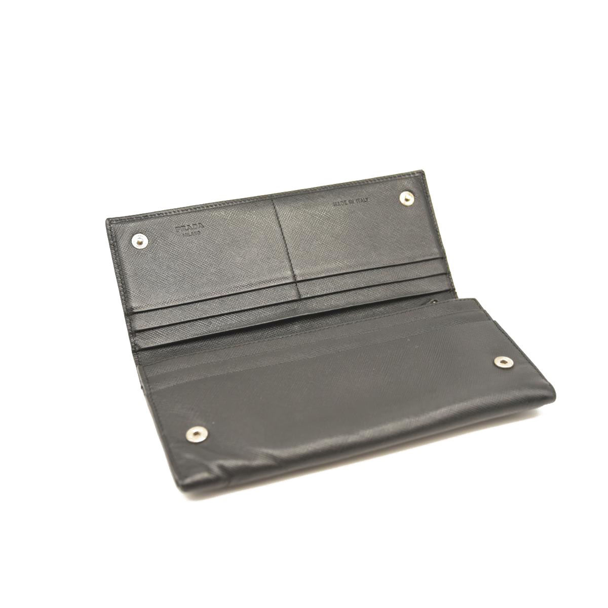 USED PRADA Saffiano Metal Continental Flap Wallet Black