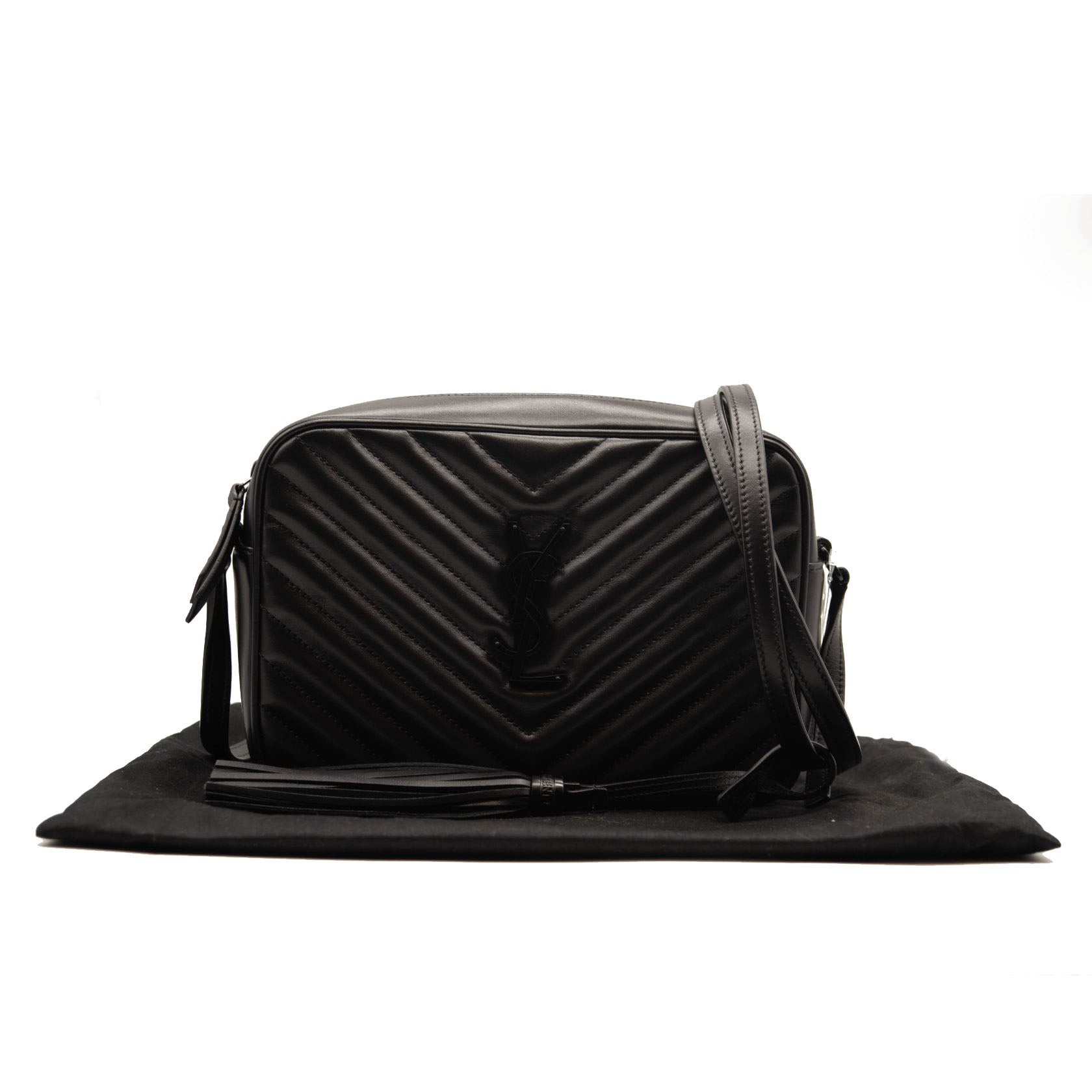 NEW SAINT LAURENT Calfskin Matelasse Monogram Monochrome Lou Camera Bag Black