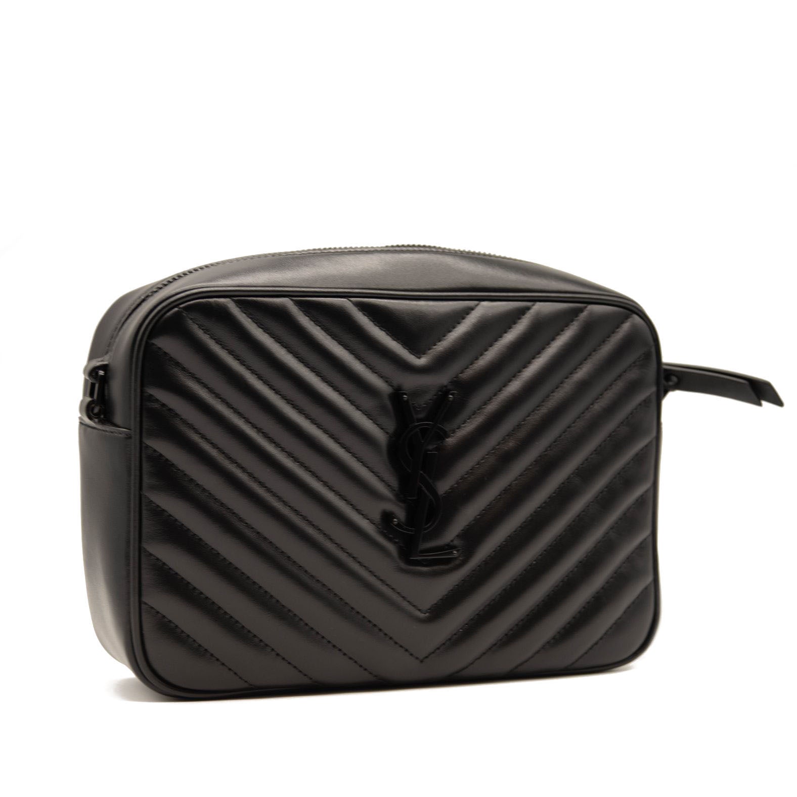 NEW SAINT LAURENT Calfskin Matelasse Monogram Monochrome Lou Camera Bag Black