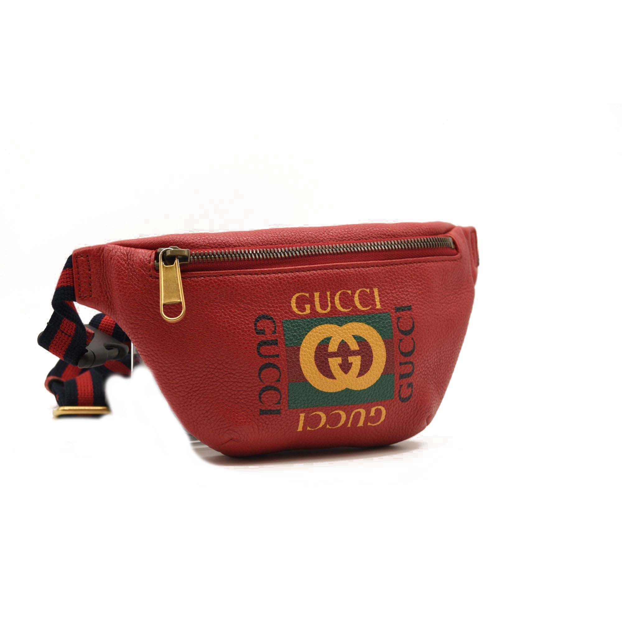 Gucci Grained Calfskin Small Logo Belt Bag Hibiscus Red