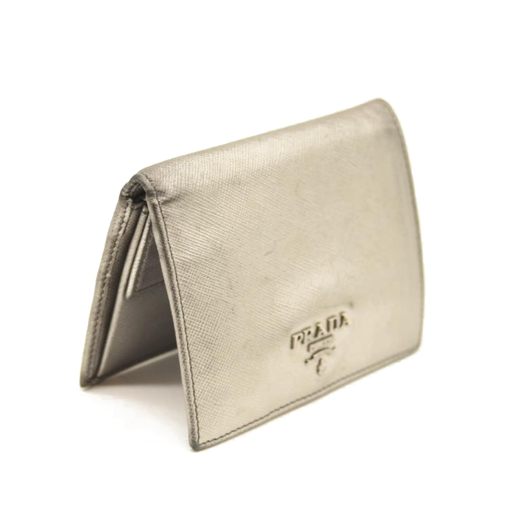 Prada Saffiano Metal Bi Fold Wallet Metallic Silver MyDesignerly