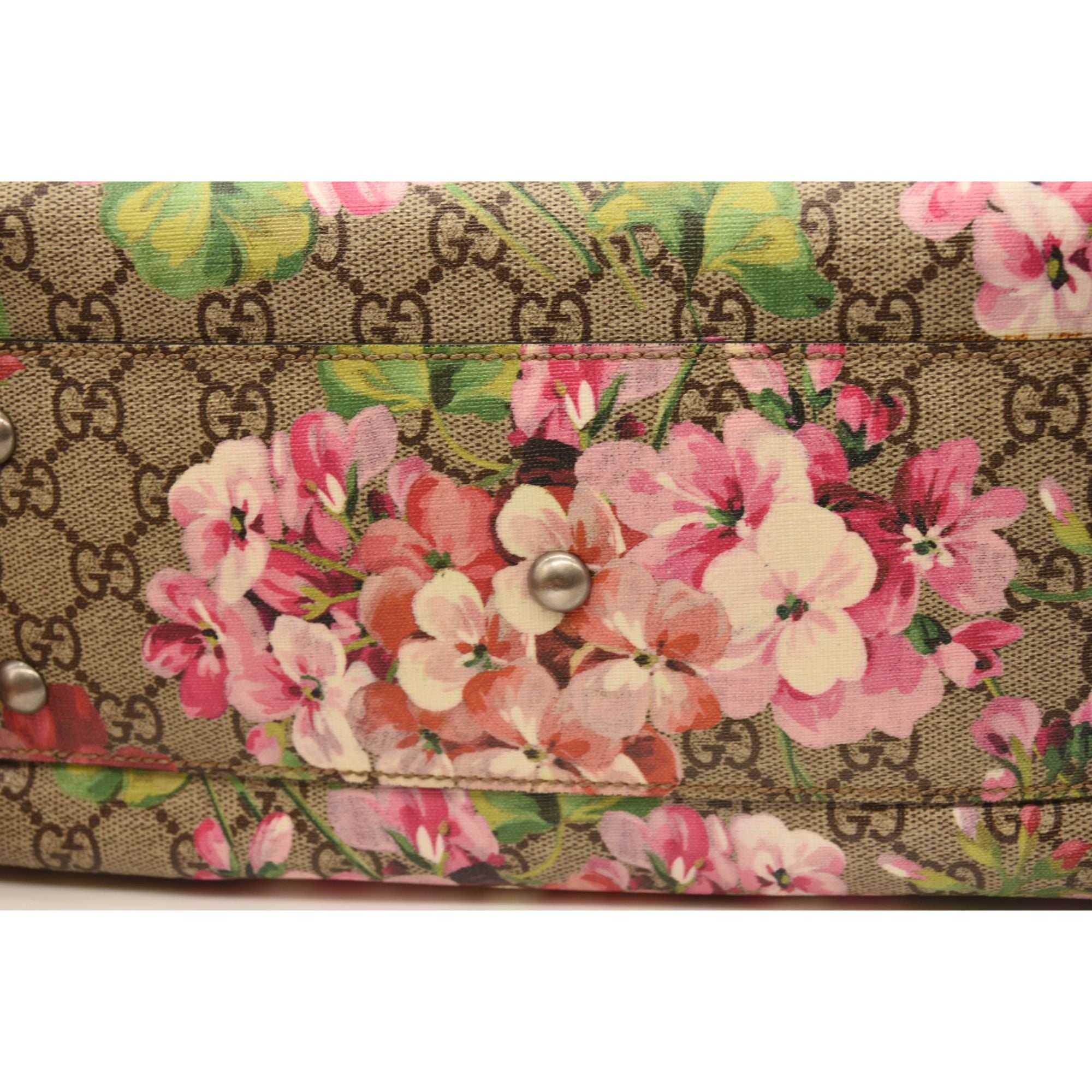 Gucci GG Supreme Monogram Blooms Small Boston Beige Multicolor Dry Rose