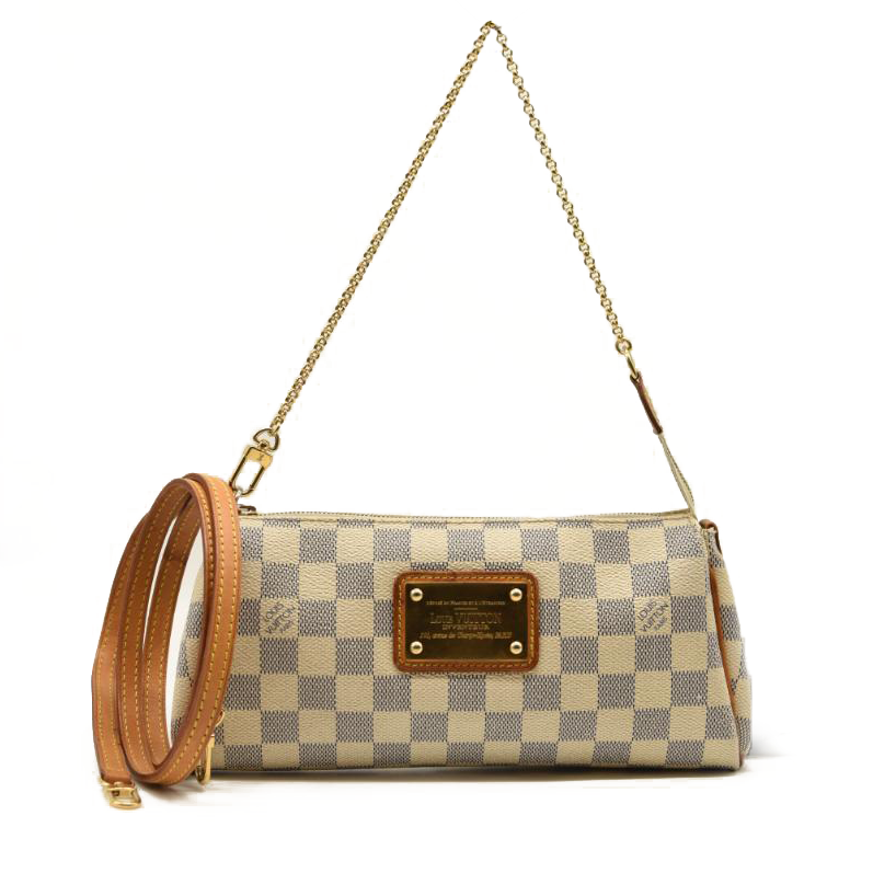 USED Louis Vuitton Damier Azur Eva Crossbody Shoulder Bag White Clutch Chain