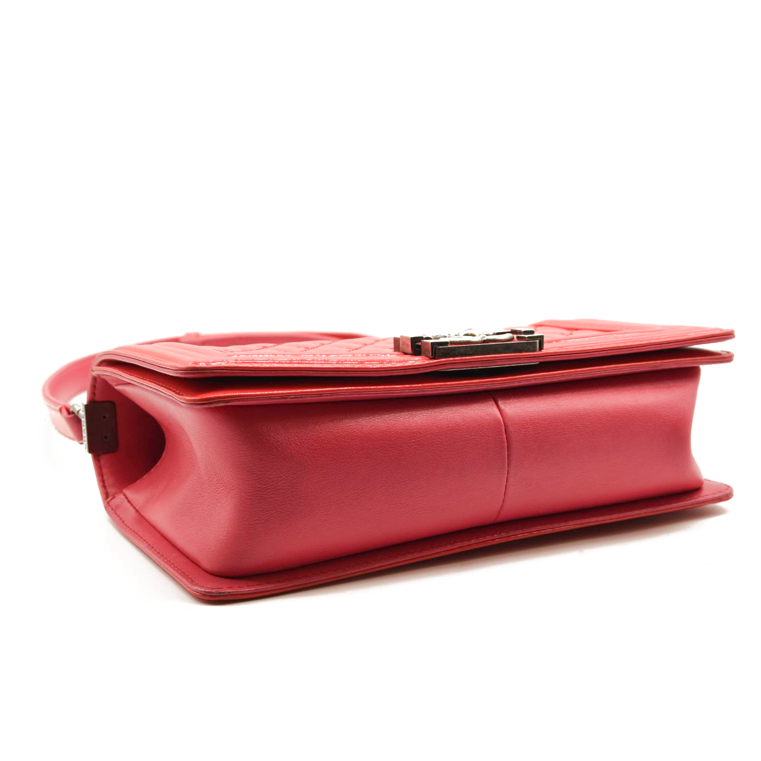 Chanel Patent Calfskin Enamel Quilted Medium Boy Flap Dark Pink