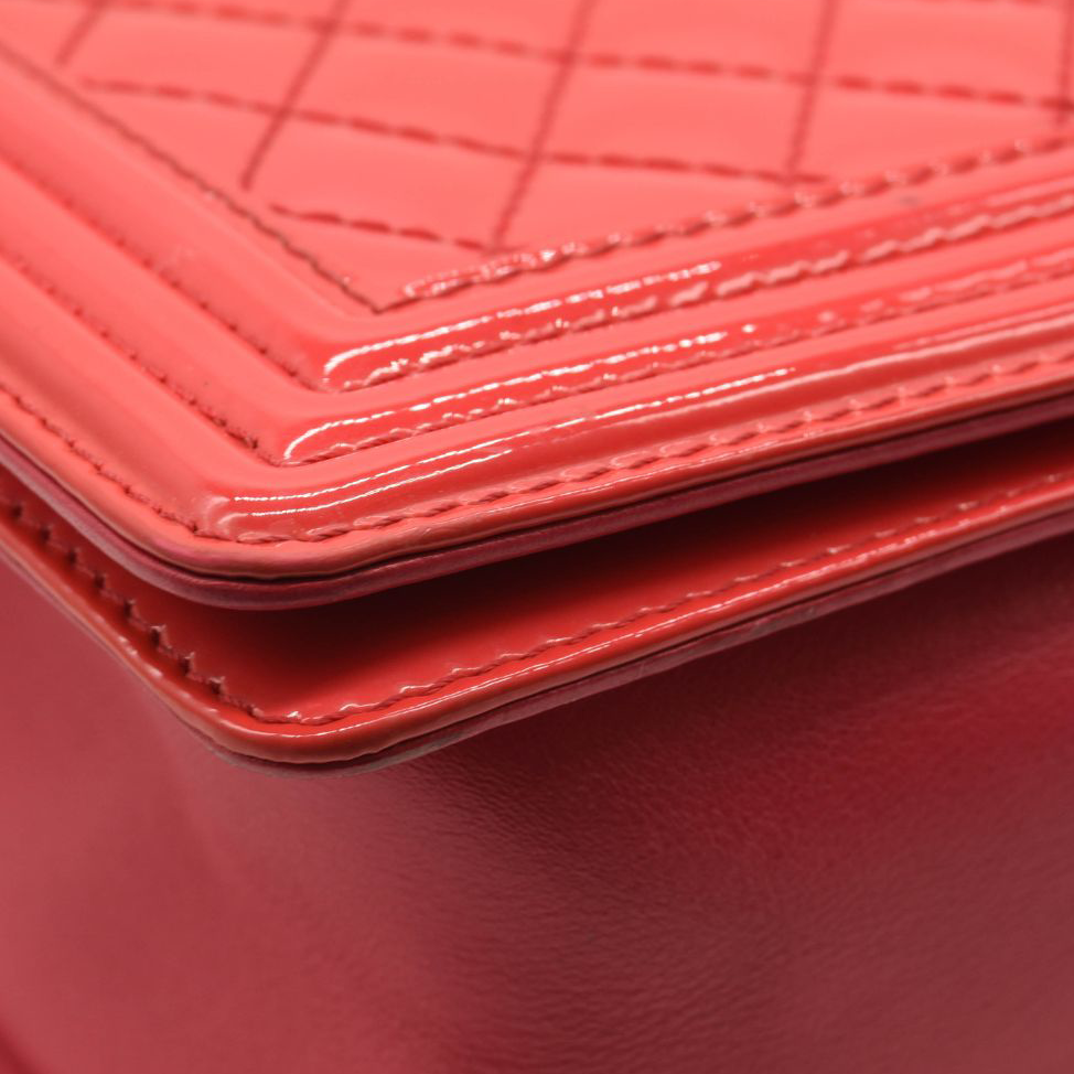Chanel Patent Calfskin Enamel Quilted Medium Boy Flap Dark Pink