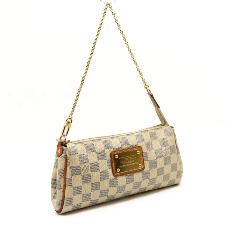 USED Louis Vuitton Damier Azur Eva Crossbody Shoulder Bag White Clutch Chain