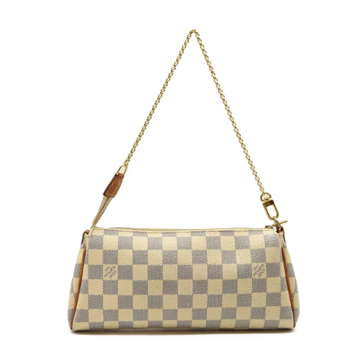 USED Louis Vuitton Damier Azur Eva Crossbody Shoulder Bag White Clutch Chain