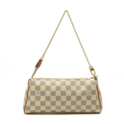 USED Louis Vuitton Damier Azur Eva Crossbody Shoulder Bag White Clutch Chain