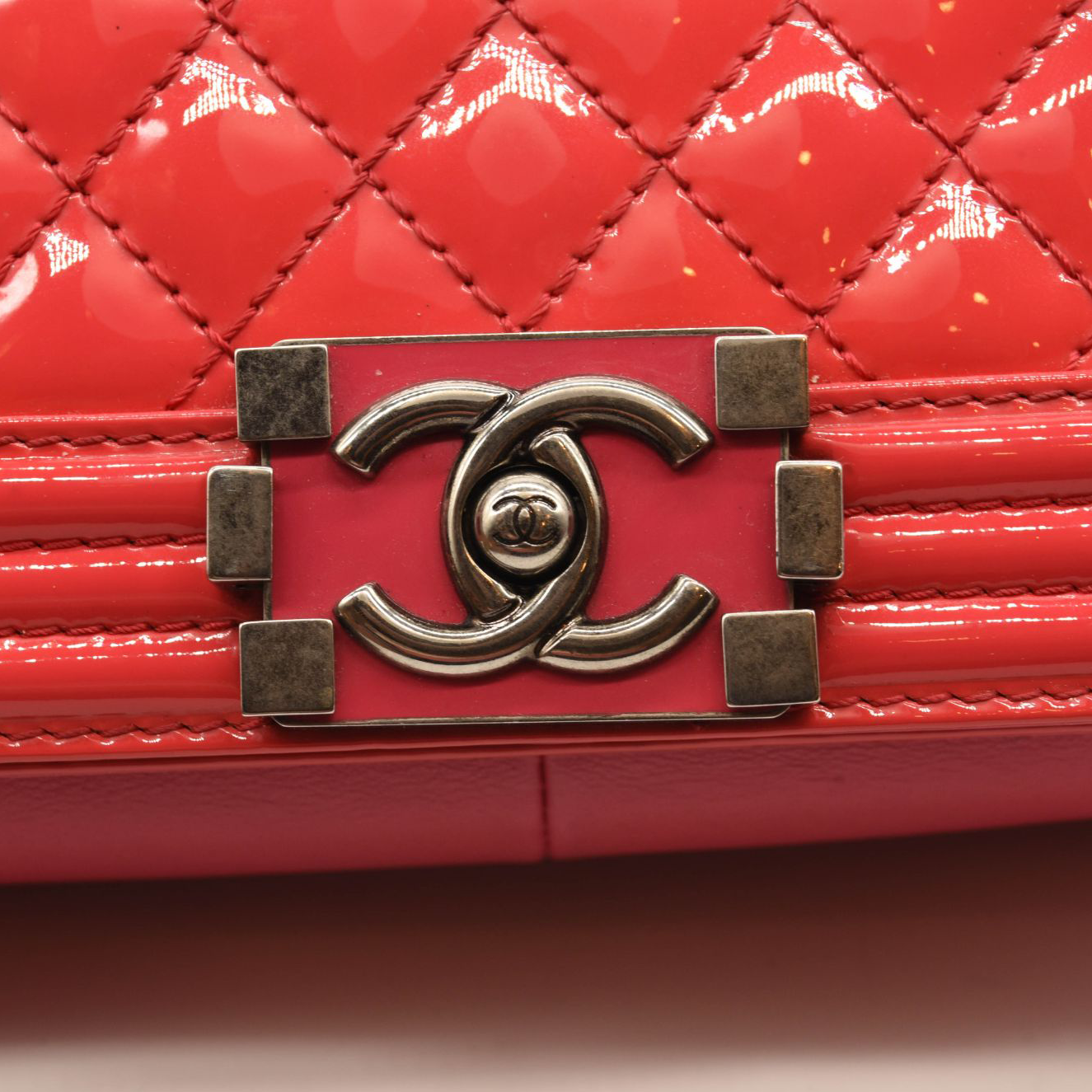 Chanel Patent Calfskin Enamel Quilted Medium Boy Flap Dark Pink