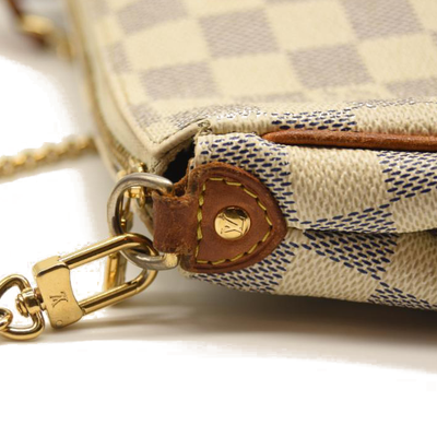 USED Louis Vuitton Damier Azur Eva Crossbody Shoulder Bag White Clutch Chain