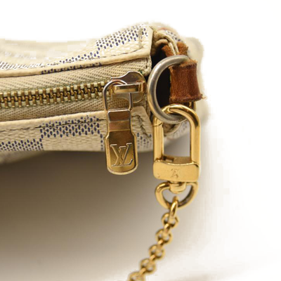 USED Louis Vuitton Damier Azur Eva Crossbody Shoulder Bag White Clutch Chain