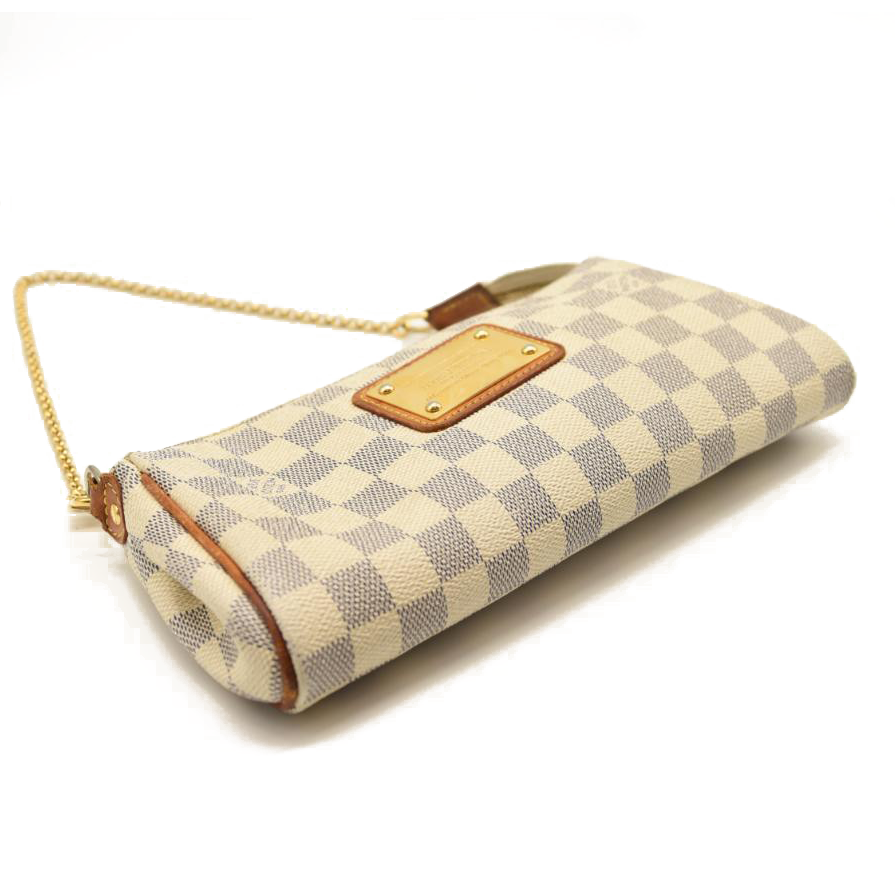 USED Louis Vuitton Damier Azur Eva Crossbody Shoulder Bag White Clutch Chain