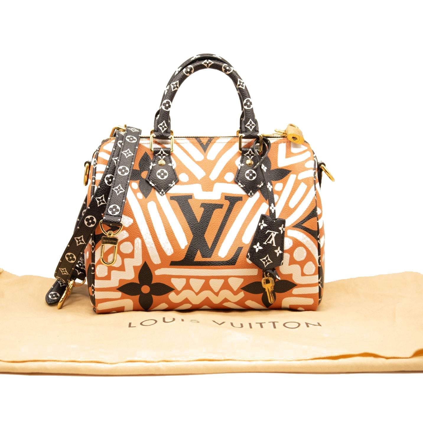 Louis Vuitton Monogram Giant Crafty Speedy Bandouliere 25 Creme Caramel