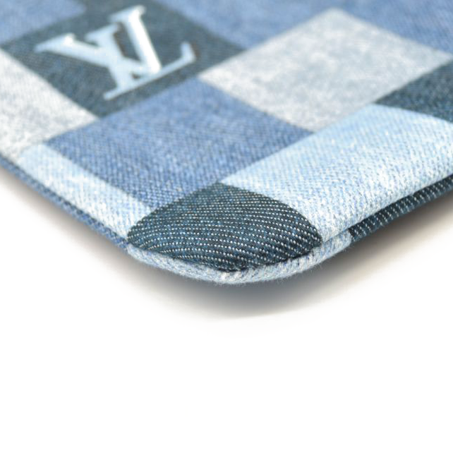 Louis Vuitton Denim Damier Monogram Patchwork Neverfull MM Pochette Blue Rouge