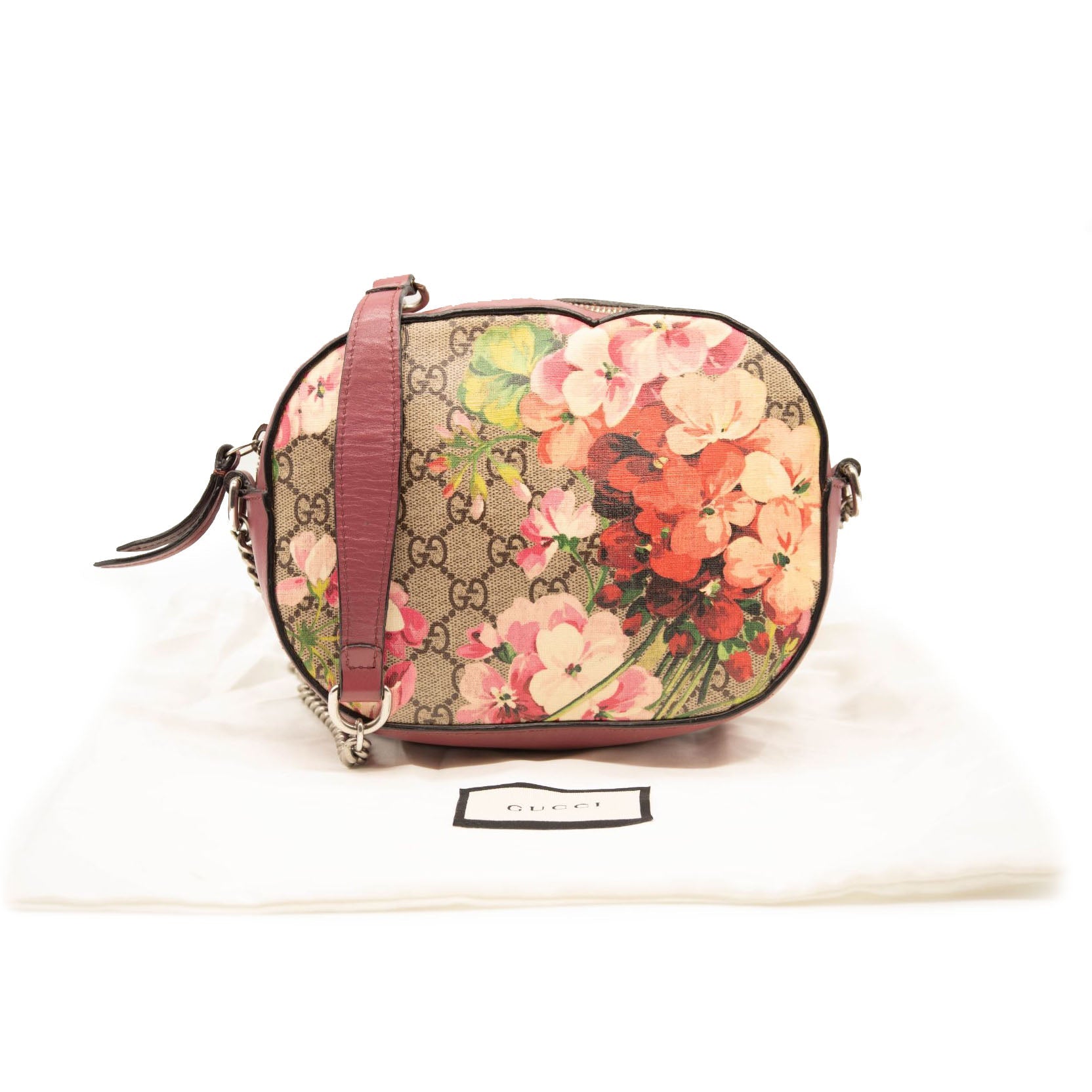 Gucci GG Supreme Monogram Blooms Mini Chain Shoulder Bag Beige Multicolor Dry Rose