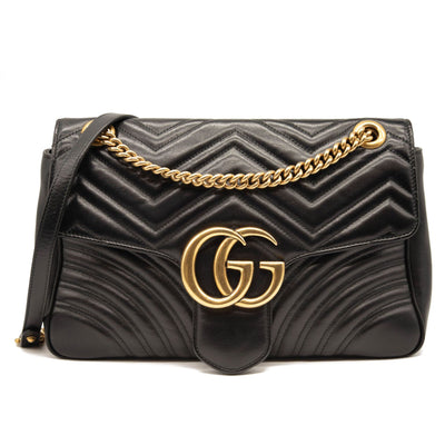 Gucci Calfskin Matelasse Medium GG Marmont Shoulder Bag Black - MyDesignerly