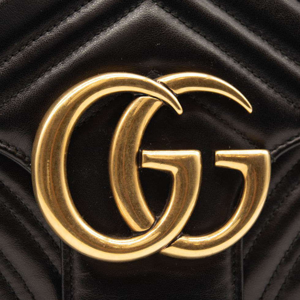Gucci Calfskin Matelasse Medium GG Marmont Shoulder Bag Black
