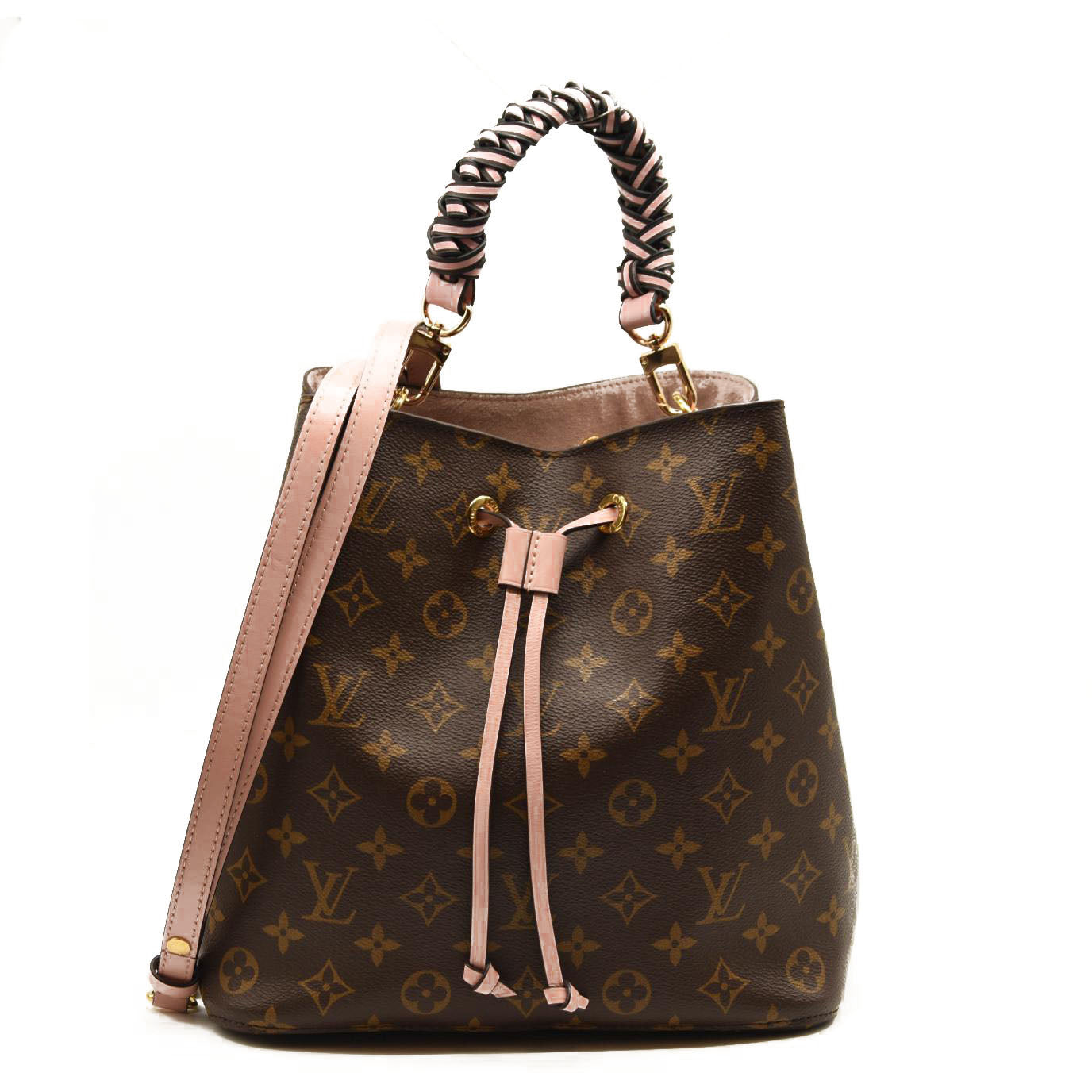 Used Louis Vuitton Neonoe Mm Rose Poudre Brown Monogram Canvas Shoulder Bag