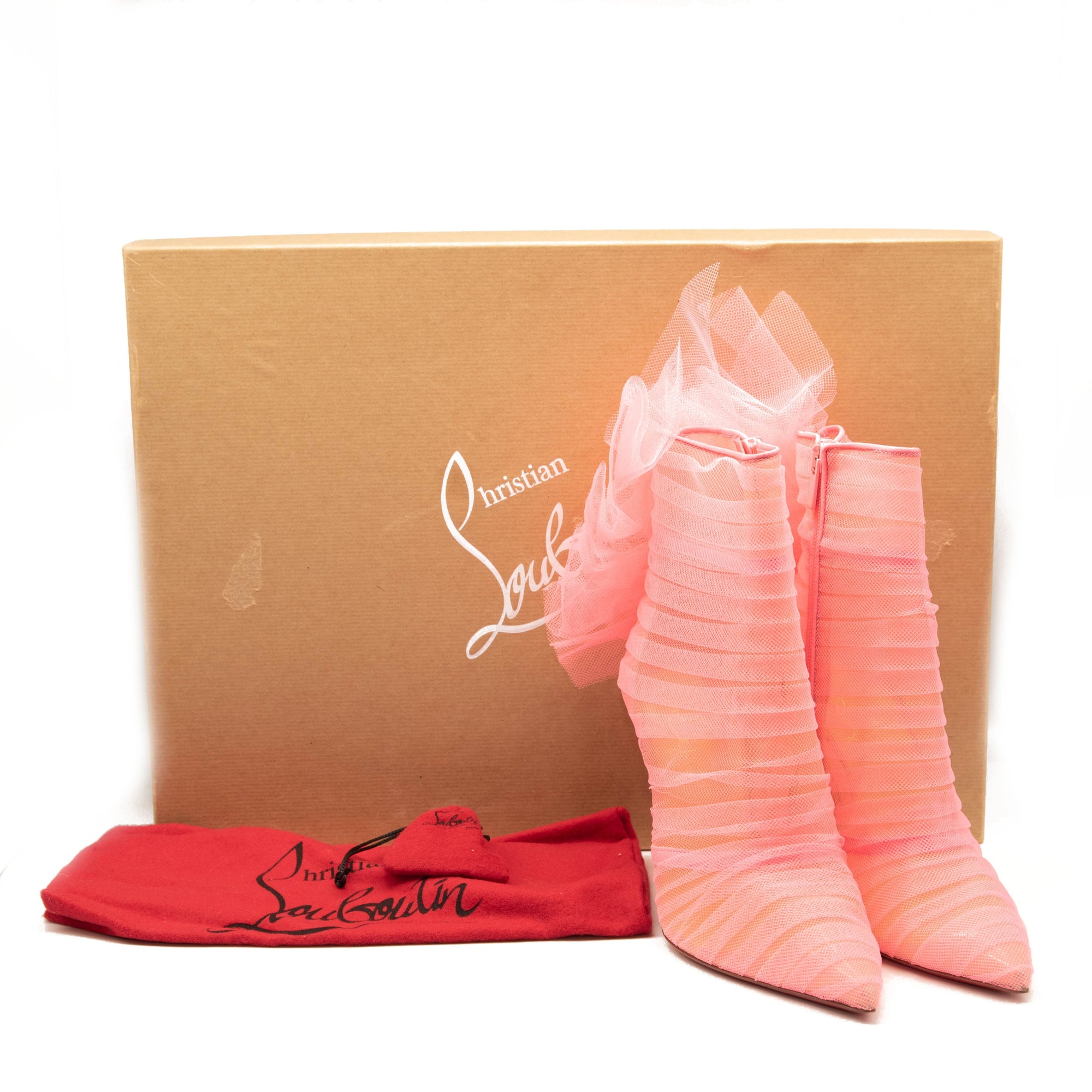 NEW $1795 Christian Louboutin Libellibooty Mesh Red Sole Stiletto Booties EU 39.5