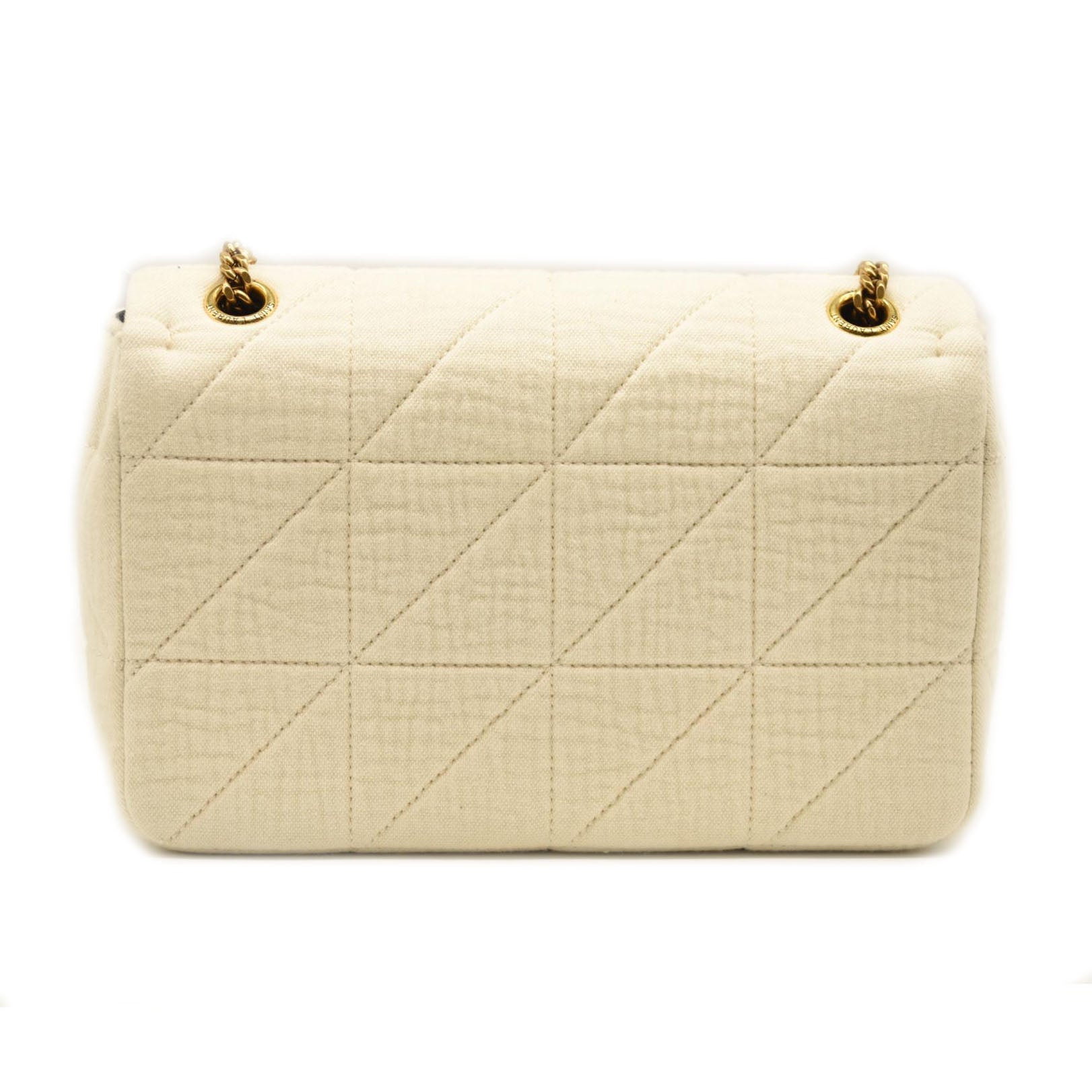 NEW SAINT LAURENT Medium Jamie Quilted Crinkle Cotton Shoulder Bag In Vanilla Ice
