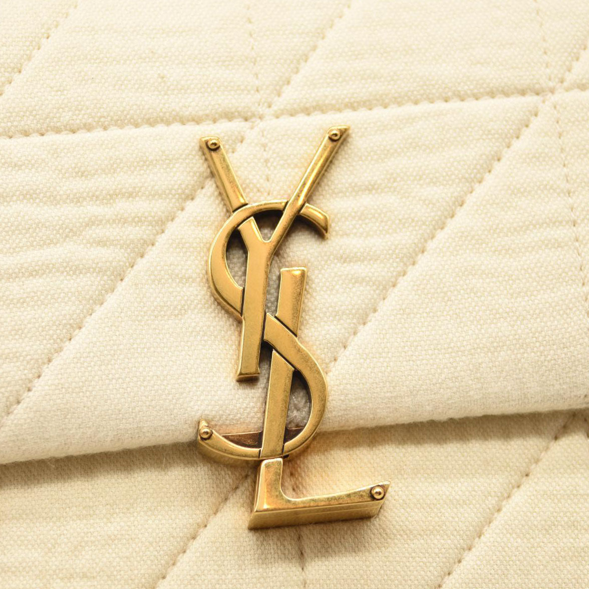 NEW SAINT LAURENT Medium Jamie Quilted Crinkle Cotton Shoulder Bag In Vanilla Ice