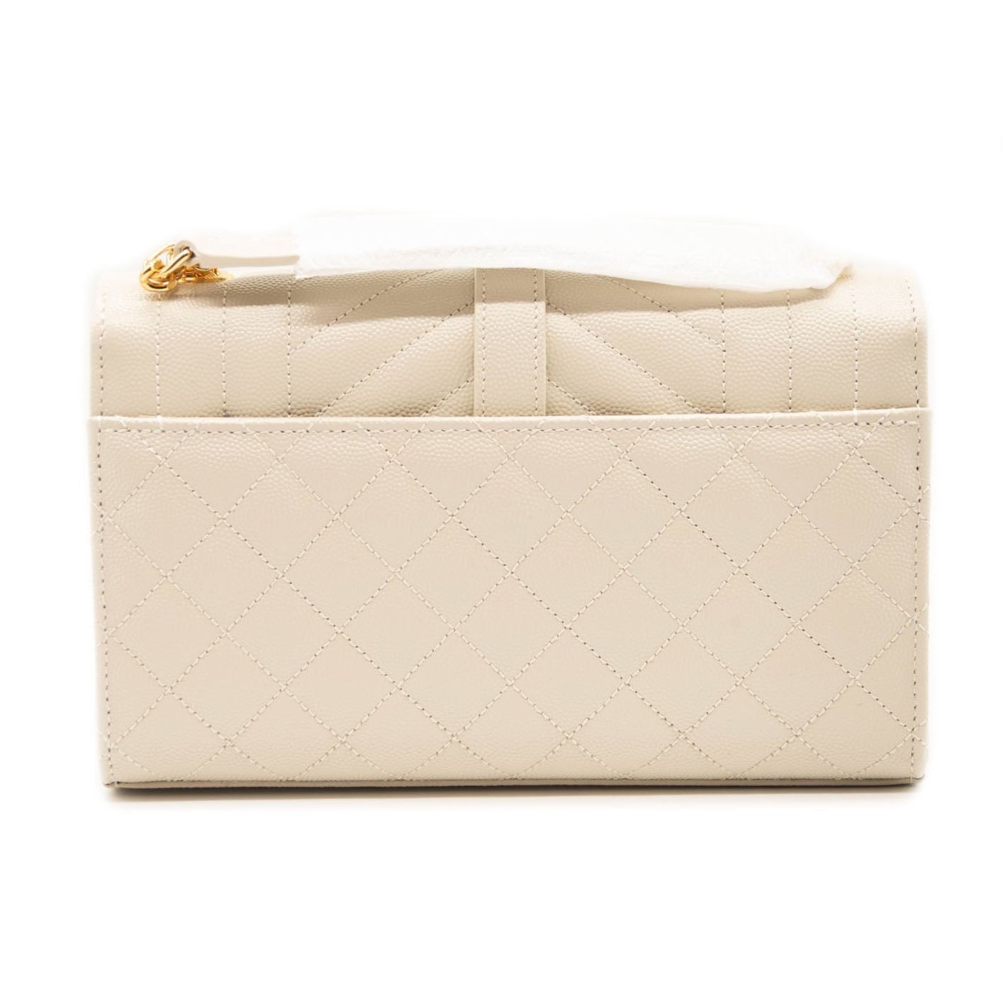 NEW Saint Laurent Monogram Small Envelope Leather Wallet On Chain Mixed Matelasse White
