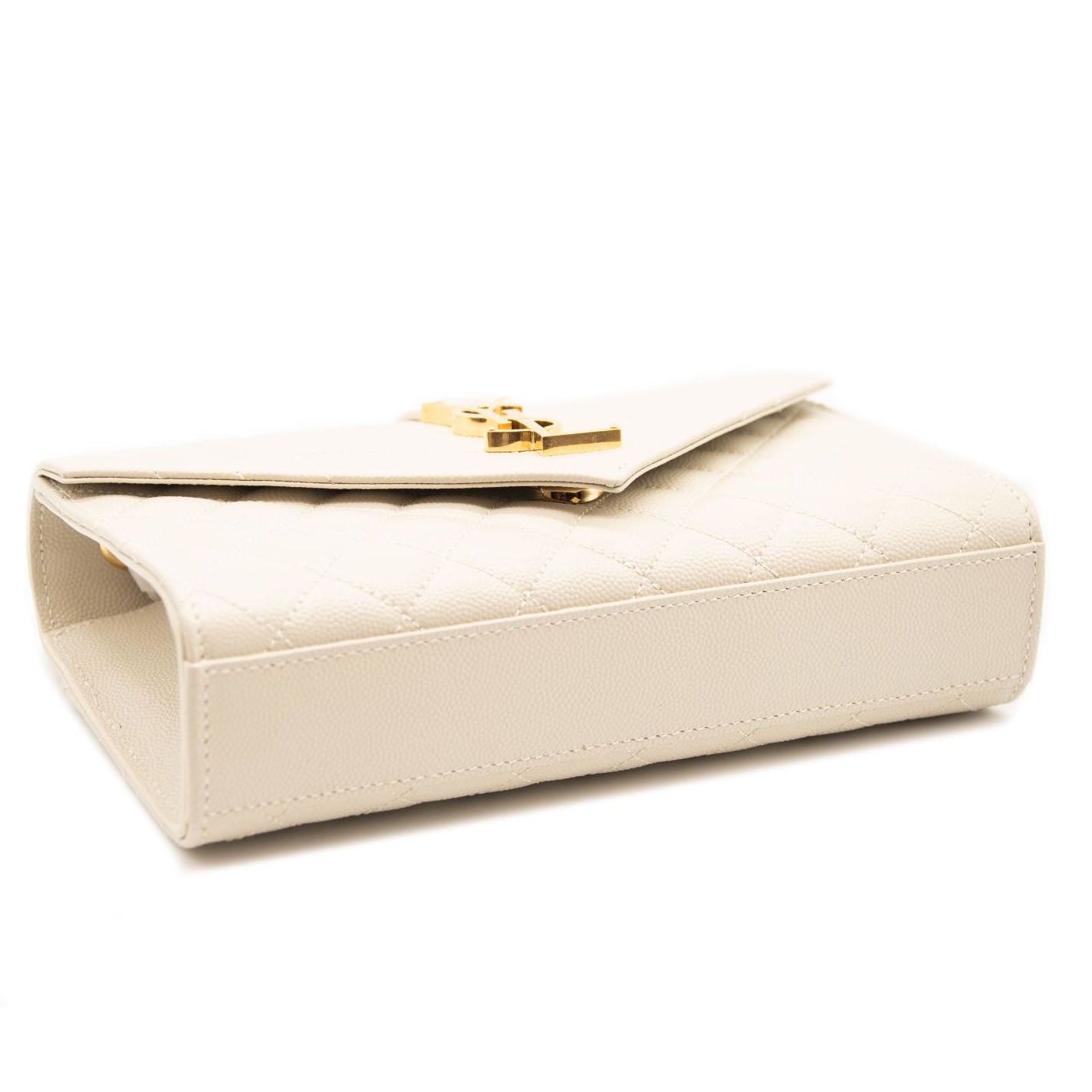NEW Saint Laurent Monogram Small Envelope Leather Wallet On Chain Mixed Matelasse White