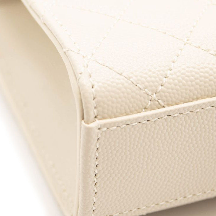 NEW Saint Laurent Monogram Small Envelope Leather Wallet On Chain Mixed Matelasse White