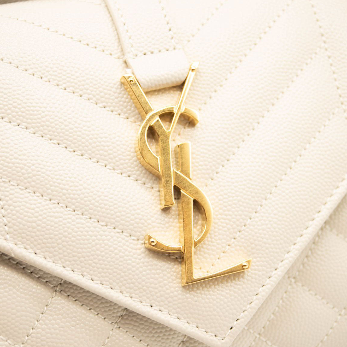 NEW Saint Laurent Monogram Small Envelope Leather Wallet On Chain Mixed Matelasse White