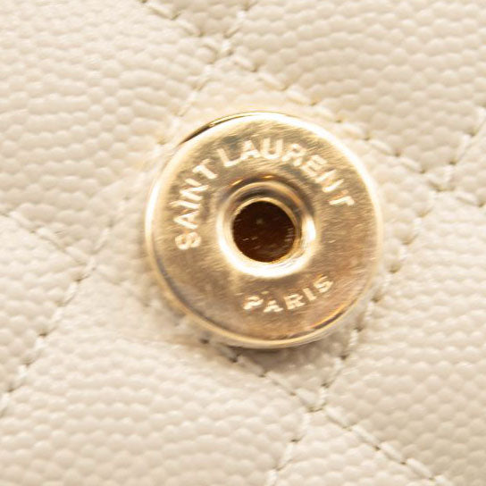 NEW Saint Laurent Monogram Small Envelope Leather Wallet On Chain Mixed Matelasse White